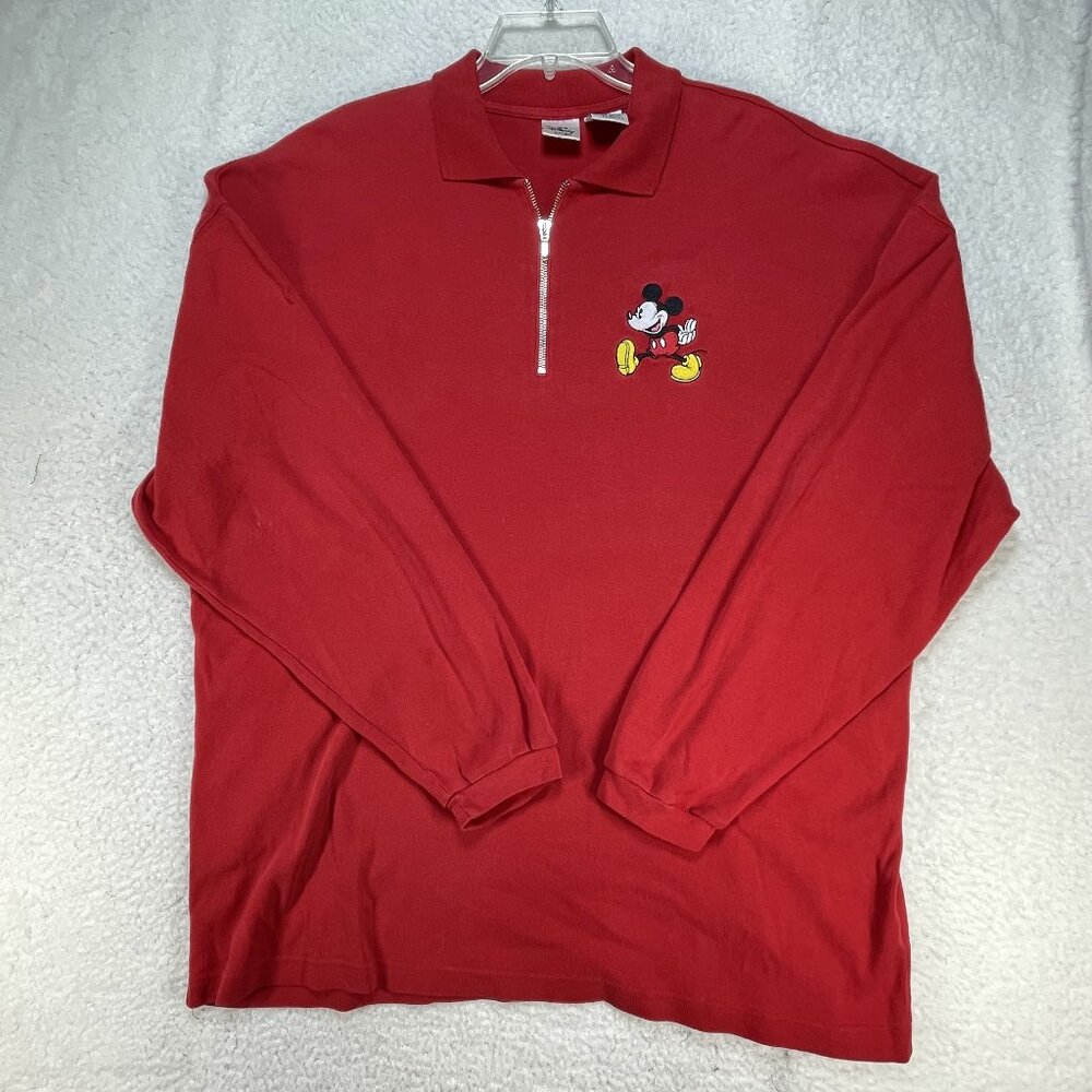 Vintage Disney Red Mickey Mouse XXL Quarter Zip Embroidered UNISEX Sweater